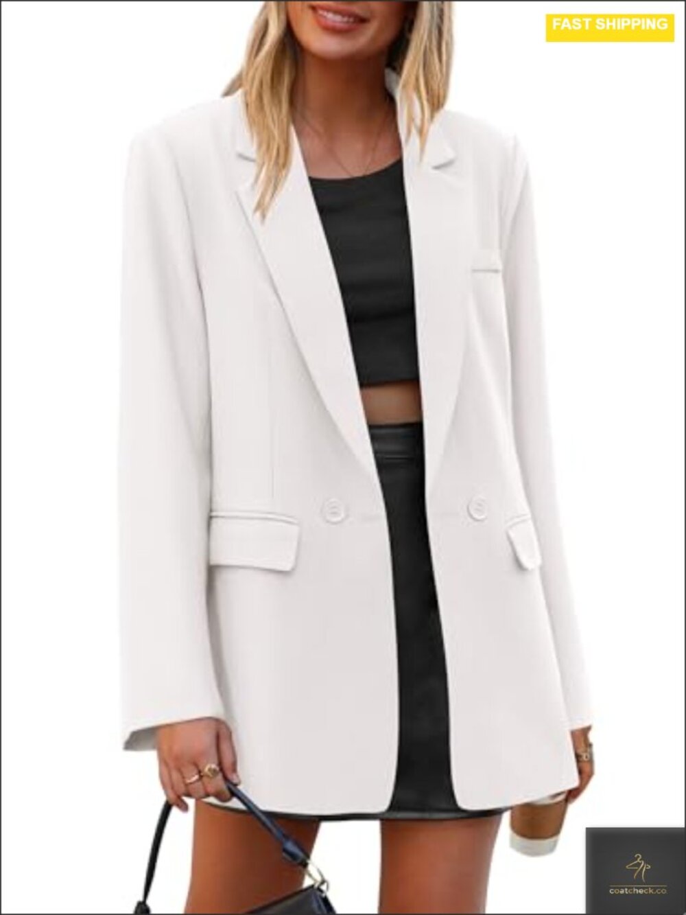 Oversized Double Breasted Blazer Women Business Casual Notch Lapel Suit Jacket